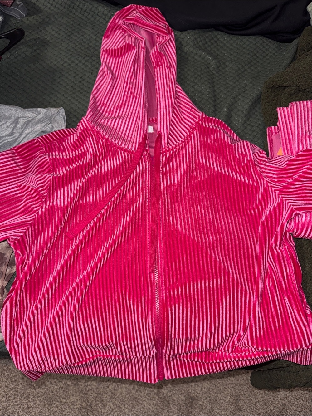 Colsie Hot Pink Ribbed Hooded Zip Jacket